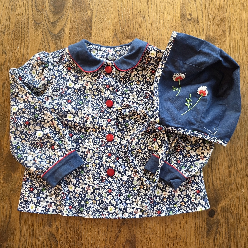 Handmade Floral Baby Outfit With Matching Embroidered Bonnet